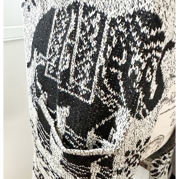 Elephant Print Open Cardigan Sweater Grey Black Cotton Blend NWOT - Picture 5 of 13